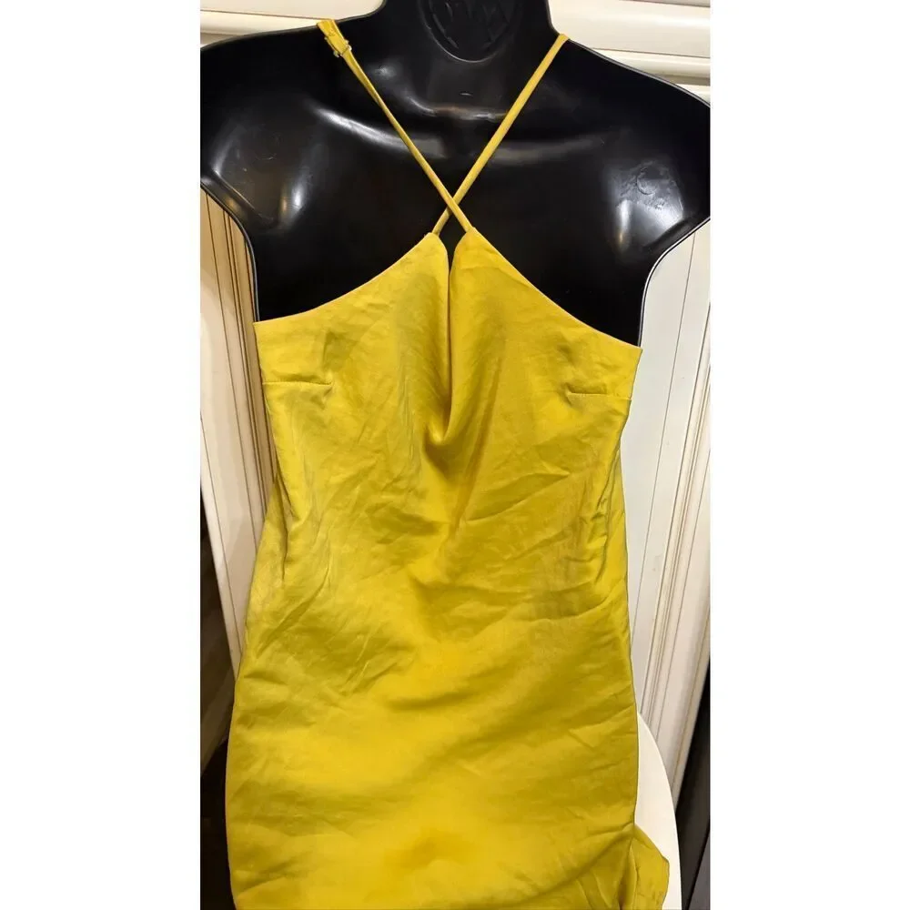 Forever 21 Contemporary Women's Halter Cross Back Cami Slip Dress Mustard Small